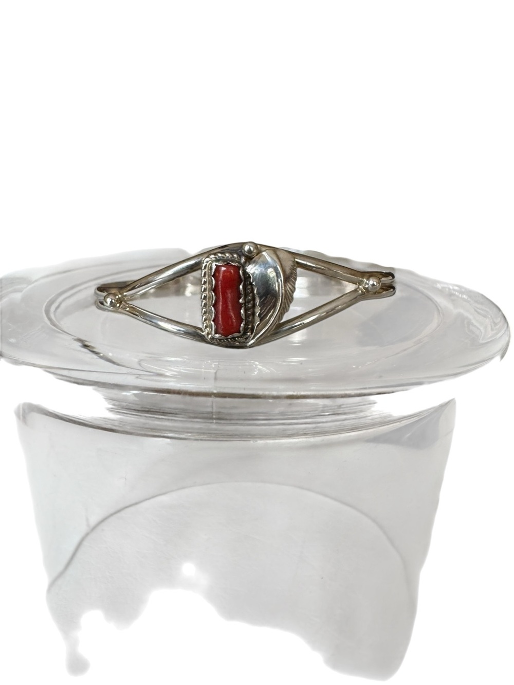Sterling Silver Cuff Bracelet with Red Coral Accent - Picture 4 of 5